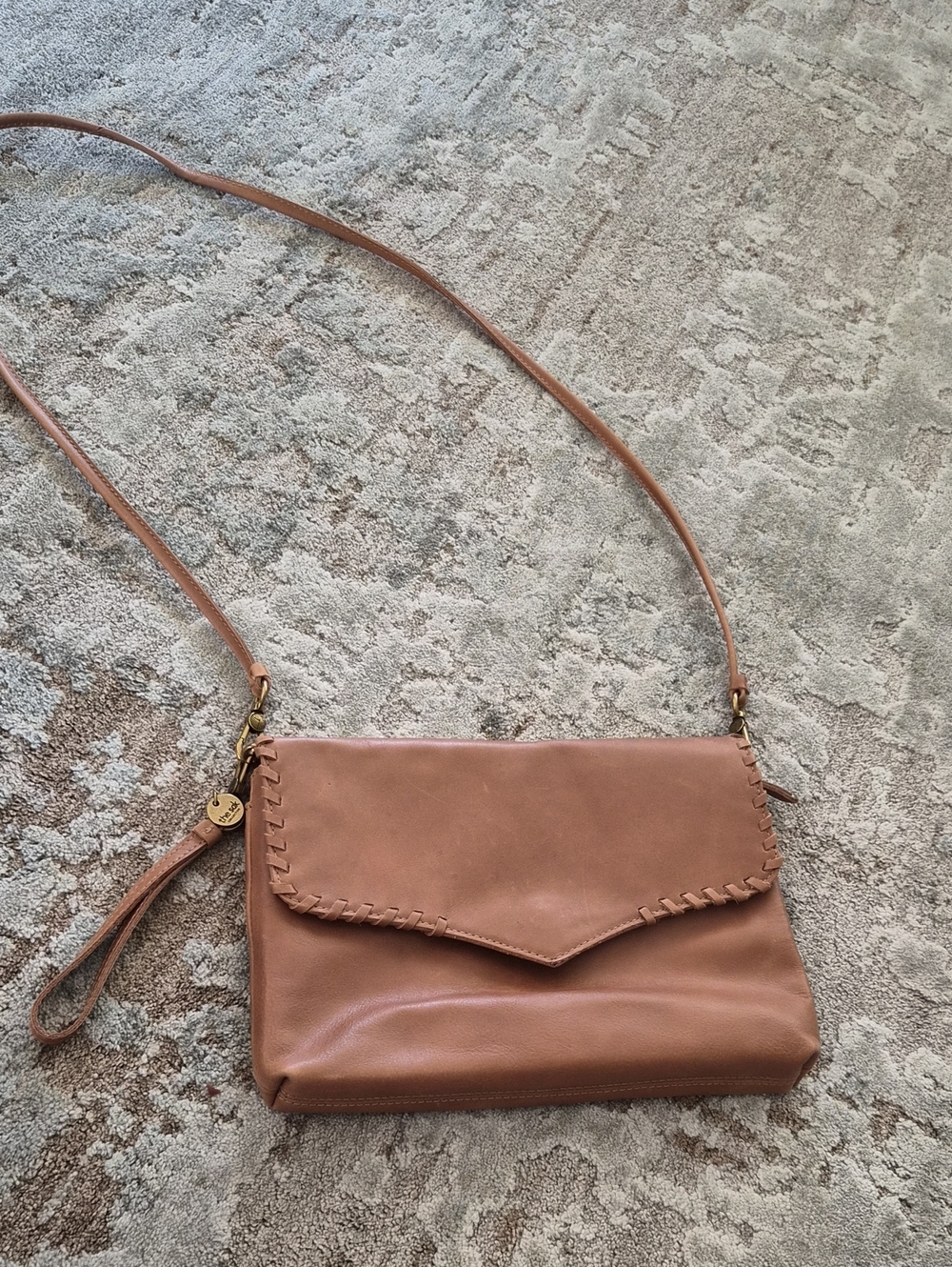 Stitched Flap Leather Crossbody in Tan